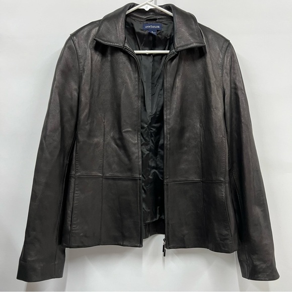 Ann Taylor Leather black Jacket medium soft buttery zip up w/pockets - Picture 1 of 16
